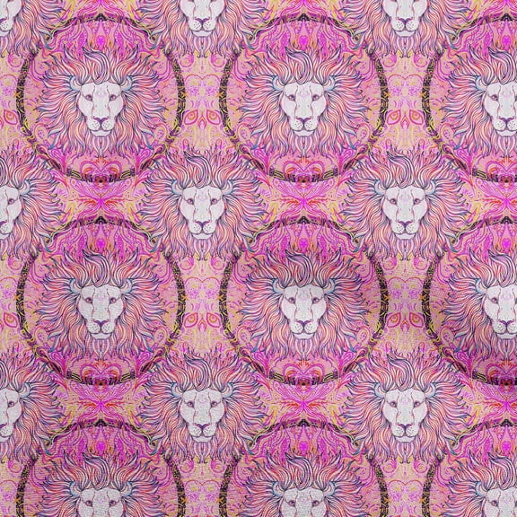 oneOonePolyesterSpandexPinkFabricLionFaceFabricForSewingPrintedCraftFabricByTheYard56InchWide