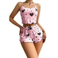 thumbnail image 2 of Sakmal Pink Womens Pajamas Sets Sleeveless Shorts Pant Graphic Lace Satin Ladies Sleepwear, 2 of 5