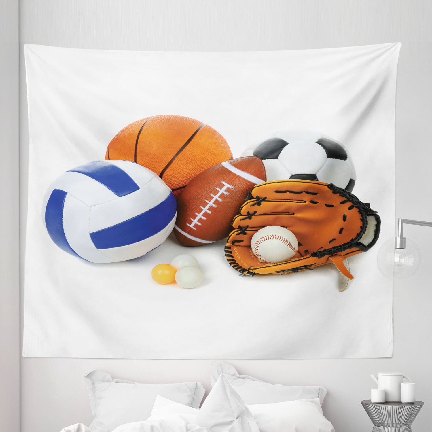 Olympics Tapestry, Many Different Sports Balls All Together Championship Ping Pong Volleyball
