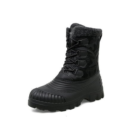 

Gomelly Men Winter Boot Lace Up Waterproof Booties Plush Lined Snow Boots Round Toe Hiking Bootie Work Cold Weather Warm Shoes Black 9.5
