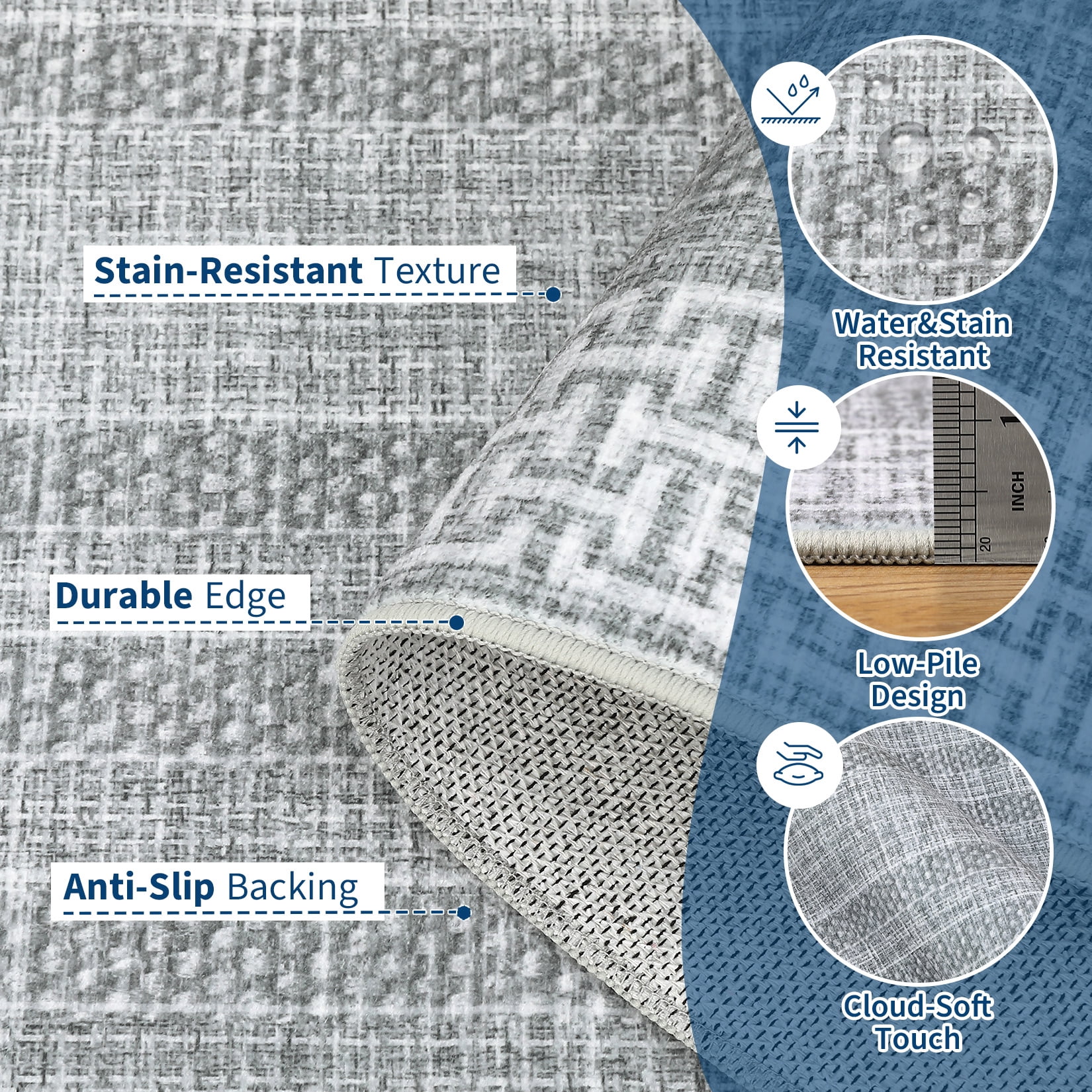 Nasitip Modern Geometric Stripe Gray 5'x7' Area Rugs for Living Room Soft Low Pile Non-Sliping, Machine Washable