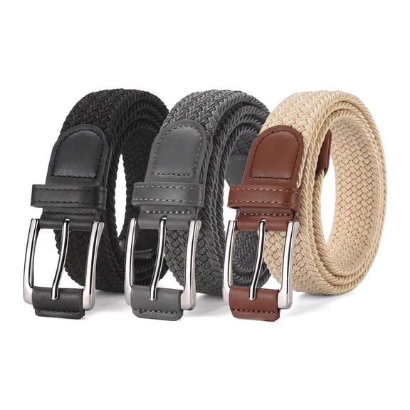 Stretch Belt Men 3 Pack - Width 1.3" Braided Golf Belts For Men - Casual Elastic For Pants and Jeans