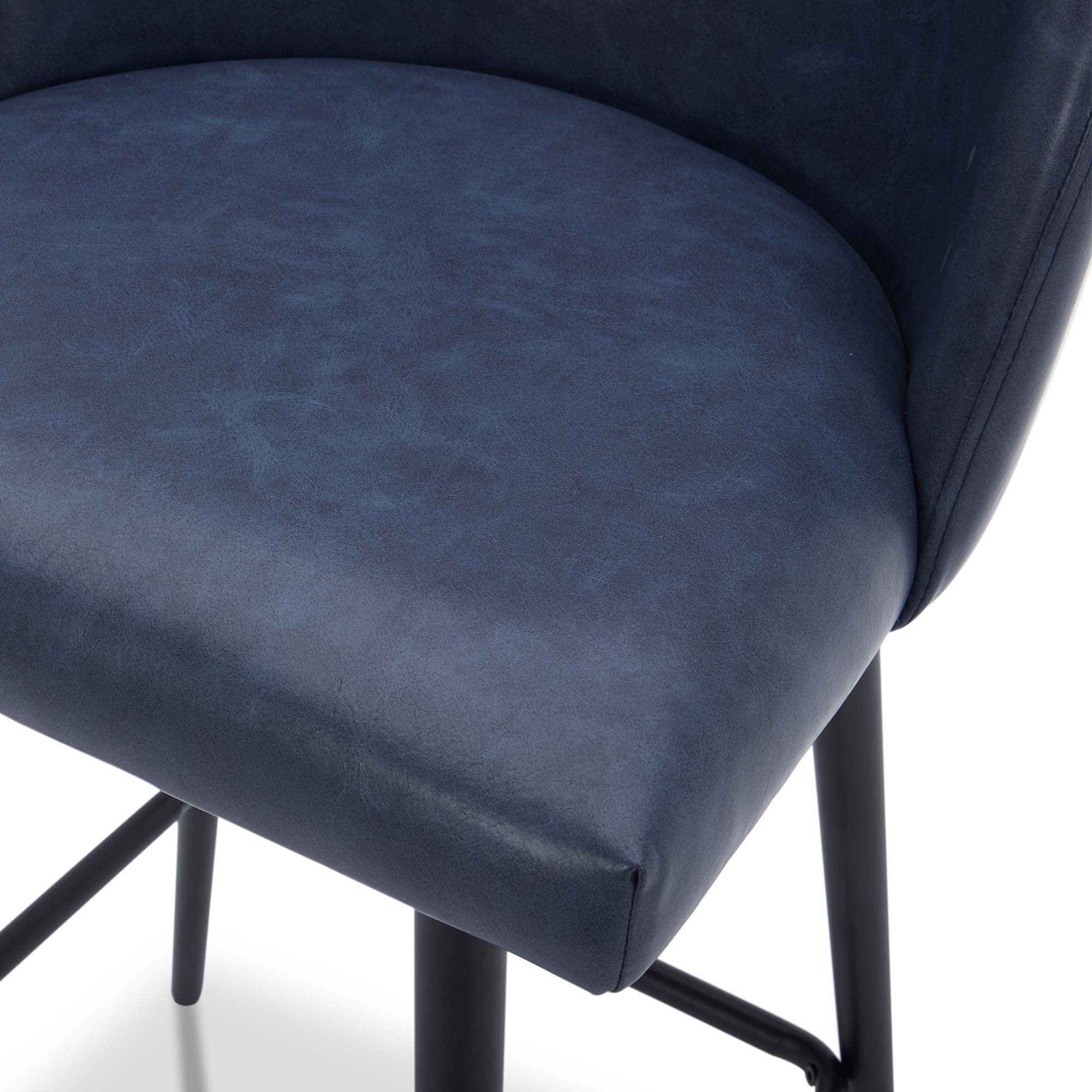 CHITA 27" Swivel Upholstered Counter Bar Stools Set of 2 with Back & Metal Legs, Faux Leather in Navy Blue