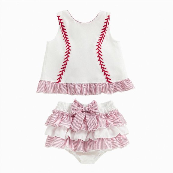 Kaprioy Girls Summer Outfits Newborn Baby Girl Baseball Outfit Cute Baseball Embroidery Tank Tops Ruffle Shorts Skirts Set 2Pcs Sports Clothes