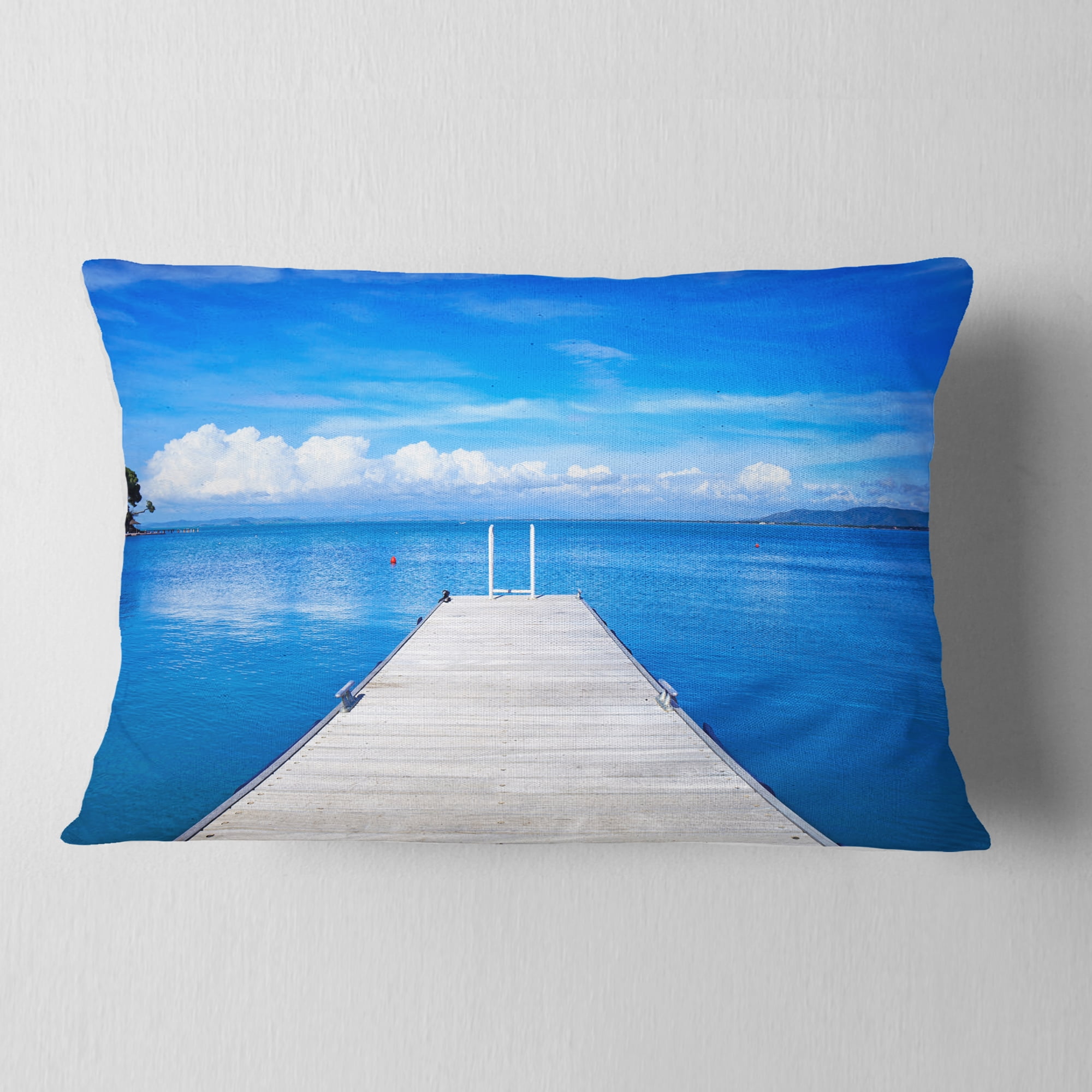 Designart Large Wooden Pier - Seascape Throw Pillow - 12x20