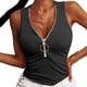 thumbnail image 2 of Camiseta sin mangas de punto acanalado con cuello en V para mujer, camiseta informal con cremallera frontal, camiseta sin mangas, Top ajustado de verano, 2 of 5