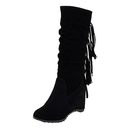 

HSMQHJWE Rain Boots For Women Wide Calf Wide Width Womens Boots 10 Wide Calf Women S New Tassel Boots In Autumn And Winter Slope Heel Frosted Inner Height Medium Boots Womens Cowboy Boots Tall