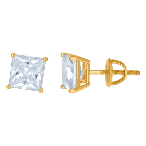 925 Sterling Silver Yellow-tone Womens Cubic Zirconia Square Classic Studs Earrings 7mm W Stud Earring for Women