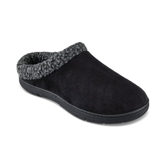 Haggar Men’s Rolled Collar Fleece-Lined Clogs Slipper – Black, Medium