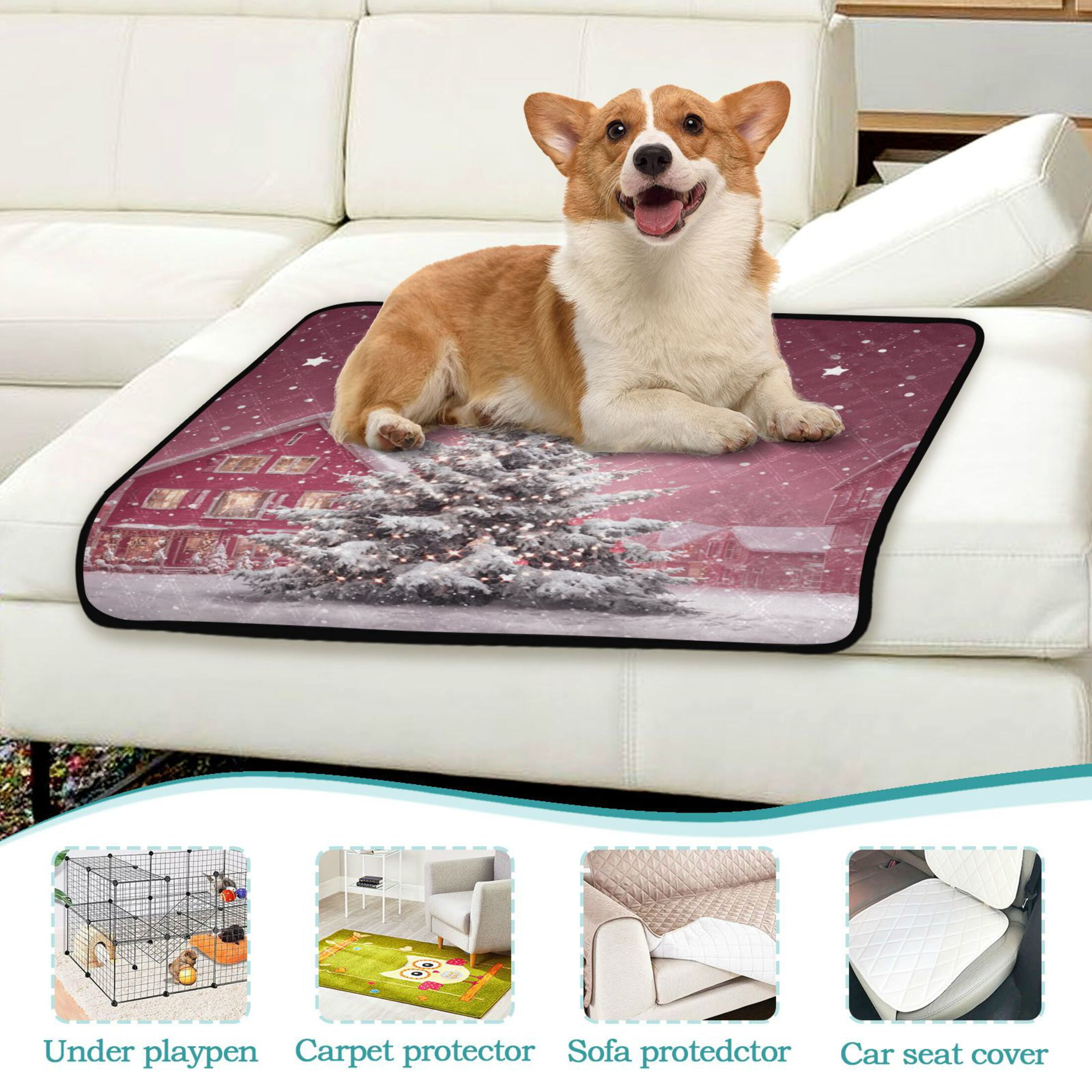 Qxltty Christmas Shining Tree Cat litter Pads Pet Set of 2 Diaper Mats Center Anti-leakage Layer Absorbent Soft and Comfortable
