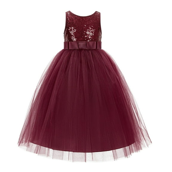 Ekidsbridal Girl Pageant Flower Girl Dress - A-line Backless Sequins with Ribbons LG1-A (Size: 2-12)