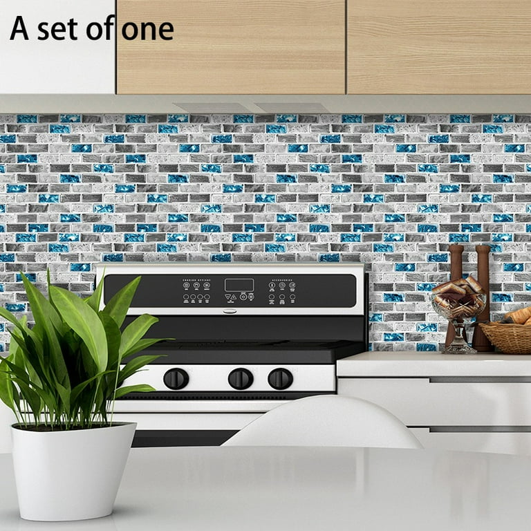 Vivid Tiles Blue And Stick Tiles 3D Brick Effect Waterproof Kitchen  Backsplash Decor Self Adhesive Wallpaper - Walmart.Com