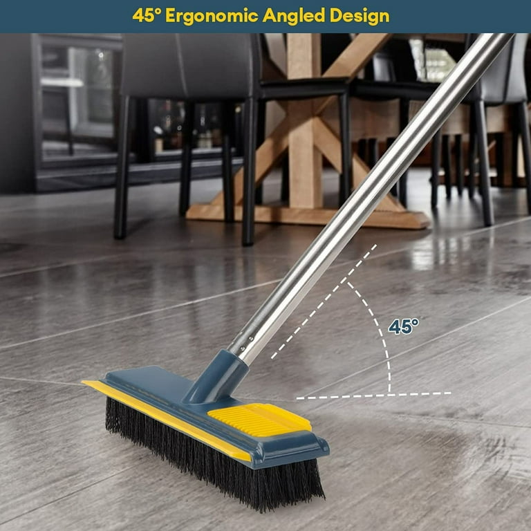 Floor Scrub Brush with 45.3inch Long Handle Adjustable, 2 in 1 Scrape and Brush Stiff Bristle Scrubber Brush Shower Cleaning Brush for Deck, Bathroom