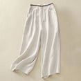 thumbnail image 2 of ABATAB Wide Leg Capri Pants for Women Pure Color Casual Palazzo Cropped Trousers Cotton Linen Baggy Capri Pants with Pockets, 2 of 3
