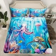 thumbnail image 2 of Manfei Cartoon Ocean Octopus Bed Sheets for Kids, Sea Turtle Jellyfish King Sheets, Kawaii Marine Sealife Sheet Set, Breathable Home Decor, 4-Piece, 2 of 7