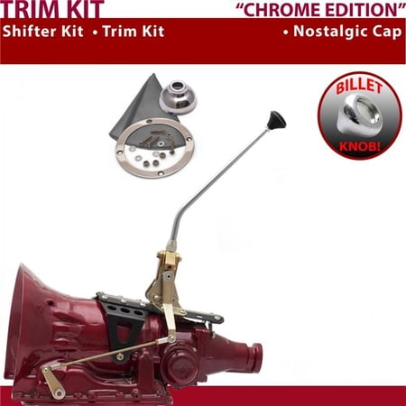 American Shifter FMX Shifter Kit Chrome 12 in. Trim Kit Push Button Cap Gray Boot Billet Knob for F08D5