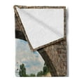 thumbnail image 2 of Landscape Soft Flannel Fleece Blanket, Stone Bridge Old Railway Cloudy Sky Trees Grass Long Journey Tranquil View Print, Cozy Plush for Indoor and Outdoor Use, 60" x 80", Green Brown, by Ambesonne, 2 of 5