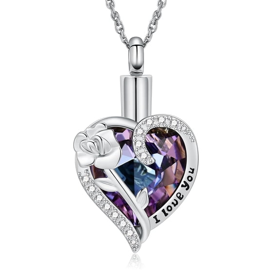 I Love You Print Rose Flower Stone Heart Urn Pendant Cremation Jewelry for Ashes Keepsake Memorial Jewelry Human Pet Memory Necklace Elegant Fashion Necklace