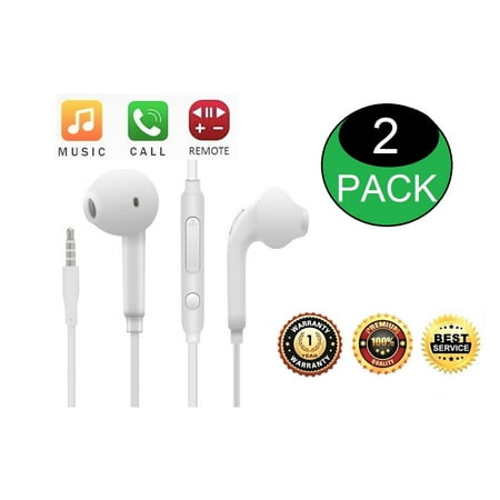 2-Pack OEM Quality Premium  Crisp Clear Sound Headset Headphones Earphones Earbuds With Remote & Mic For Samsung Galaxy S8 S7 S6 LG V35 V40 G6 G7 Android Phone & Device with 3.5mm Audio