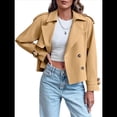 thumbnail image 2 of Chaqueta Gabardina Informal Holgada de Larga con Doble Botonadura y Solapa con Muescas para Mujer, con Bolsillos. Caqui XL, 2 of 8