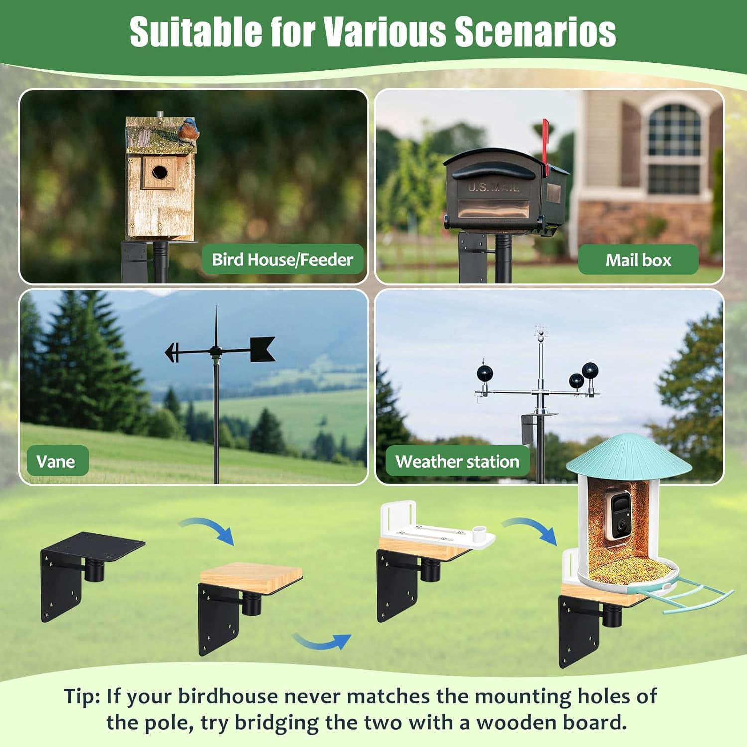 AEASKIEY Bird Feeder Pole, 60" Adjustable Heavy Duty Bird House Pole for Outdoor, Bluebird House, Weather Station.
