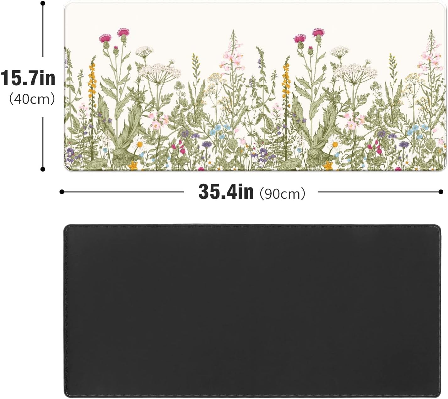 Wild Herbs Floral Desk Mat, Desk Accessory, Cute Workspace, Trendy Workspace, Trendy, 35.4x15.7in Large Gaming Mouse Pad, Cute Desk Topper, Pretty Desk Pad