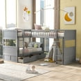 thumbnail image 2 of URTR Twin Size Triple Bunk Bed with 2 Drawers and 2 Ladders, L-Shaped Wood Twin Over Twin Bunk Bed with a Loft Bed Attached for Bedroom, Gray, 2 of 9