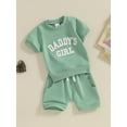 thumbnail image 4 of Musuos Baby Girl 2Pcs Spring Outfits 6 12 18 24M 3T Fuzzy Letter Embroidery Short Sleeve Tops + Shorts Set Toddler Clothes, 4 of 10