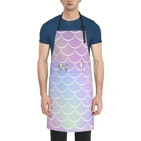 

Rateoe Fish Scale1 Aprons with Pocket Men Womens Aprons Waterproof Adjustable Cooking Aprons for Kitchen Gardening and Salon