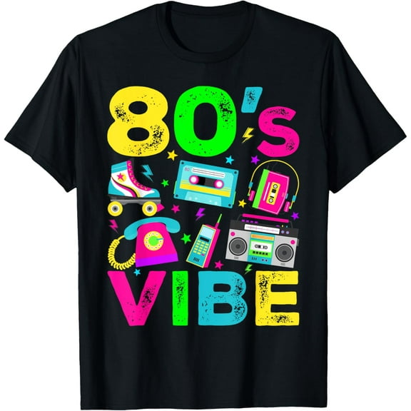 80s Vibe 1980s Vintage Style Eighties Retro Party T-Shirt men and women can wear, black, white, gifts