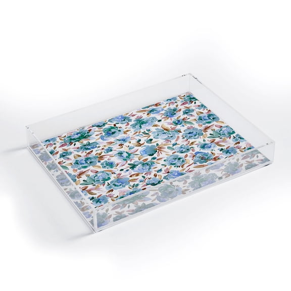 Society6 Ninola Design Watercolor Peonies Sky Blue Small Acrylic Tray