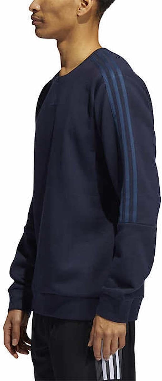 adidas Men's Long Sleeve 3 Stripe Fleece Crew Sweatshirt Pullover (Legend Ink Navy, Medium)