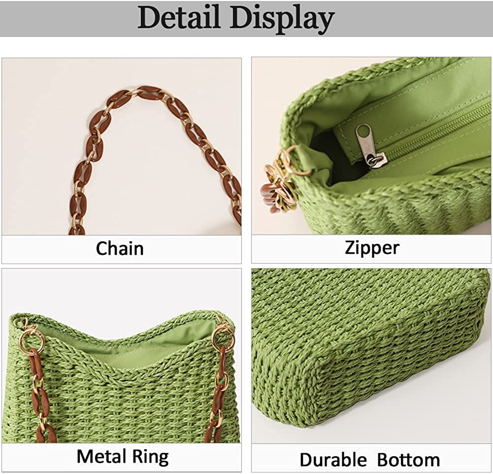 Straw Woven Shoulder Bag for Women Summer Beach Travel Crossbody Handbag Classics Satchel Purse