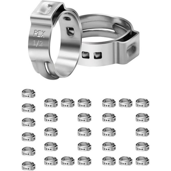 50/100/200 Pack 1/2" PEX Cinch Clamps 3/4" PEX Clamps Stainless Steel Single Ear Hose Clamps for PEX Pipe