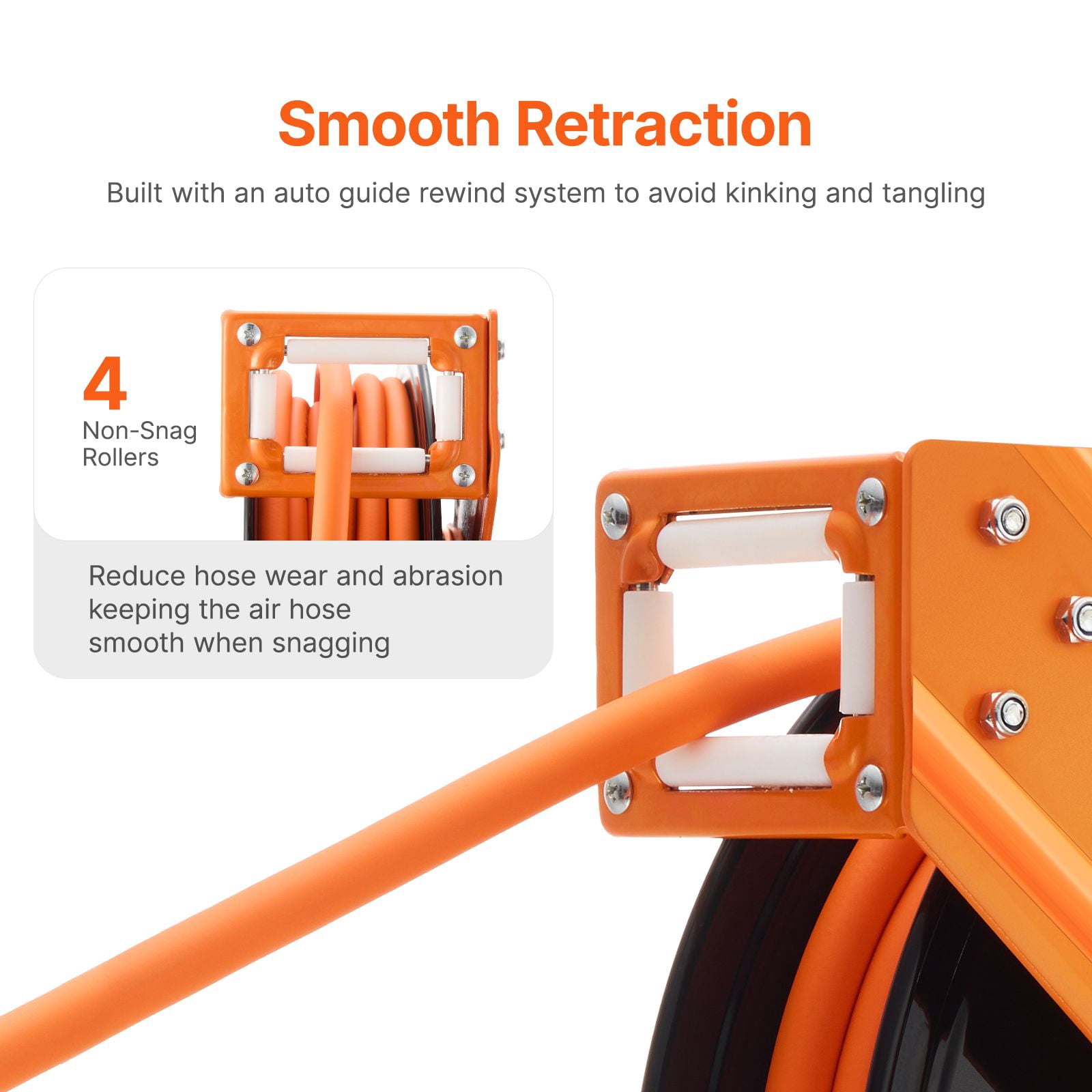 Chateauy Retractable Air Hose Reel, 3/8" x 50FT Rubber Hose 300PSI, 5FT Lead-in 180° Swivel Bracket Single Arm Reel