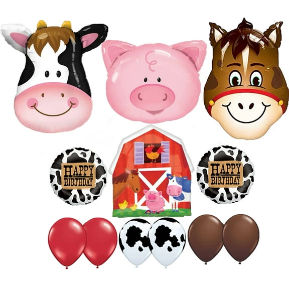 Barn Farm Animals birthday party cow horse pig balloons decorations supplies