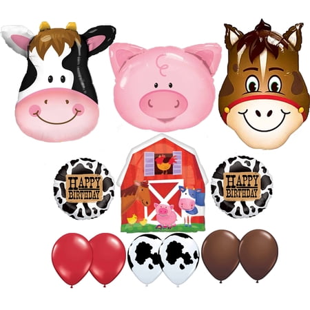 Barn Farm Animals birthday party cow horse pig balloons decorations supplies