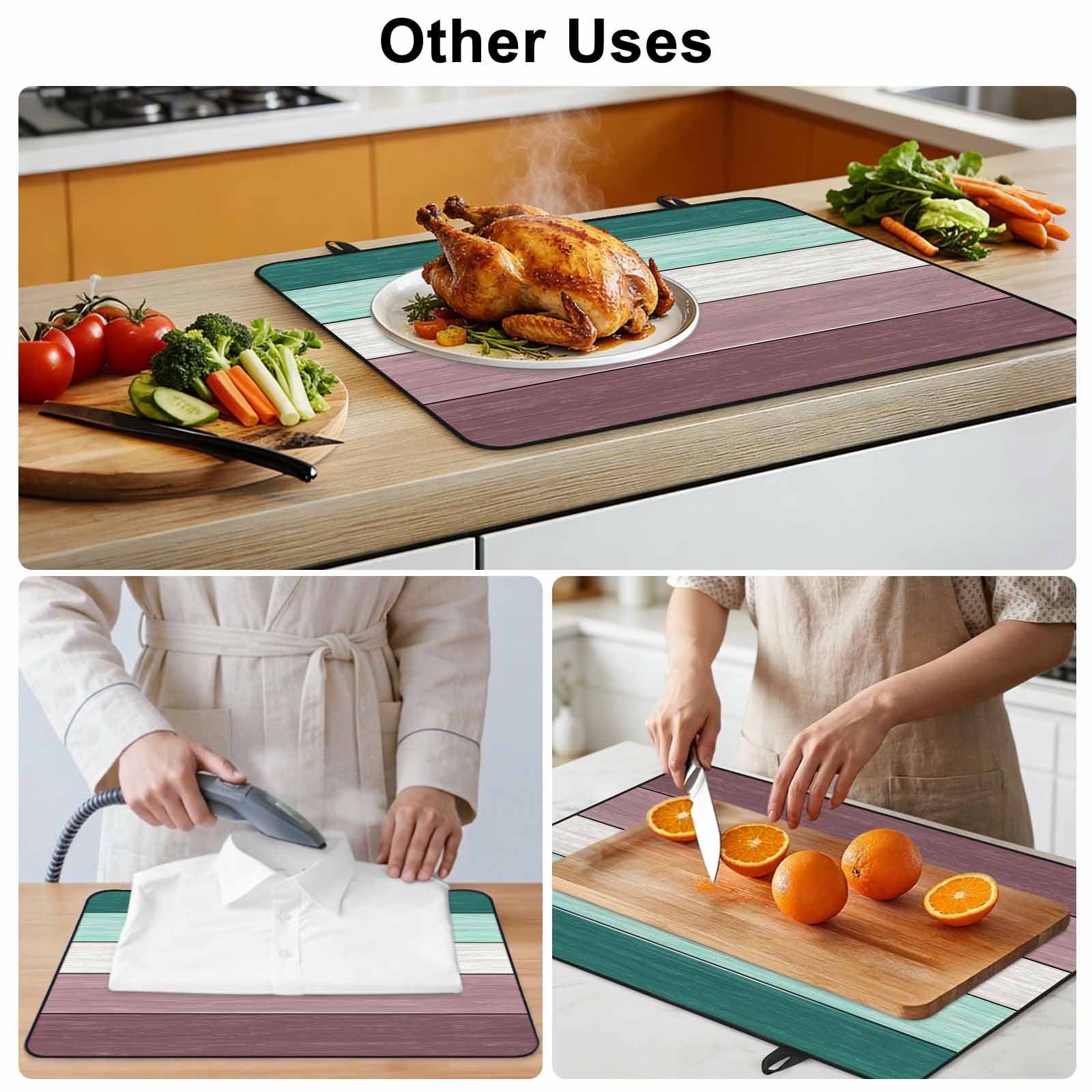 Purple Green Wood Grain Stove Top Cover for Electric Stove, Heat-proof & Non Slip Glass Top Stove Cover Protector, Rustic Retro Wooden Plank Kitchen Flat Cooktop Rubber Mat 36x21 Inches