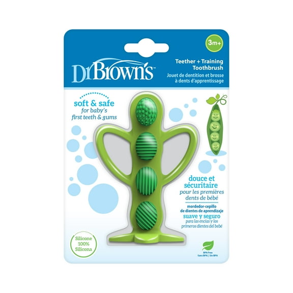 Dr. Brown's Peapod Teether & Training Toothbrush, BPA Free, 100% Silicone, Soft Bristles, 3m+, 1 Pack