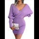 thumbnail image 1 of Vestido Mini de Punto Cruzado de Larga con de Murciélago para Cóctel para Mujer Púrpura L, 1 of 9