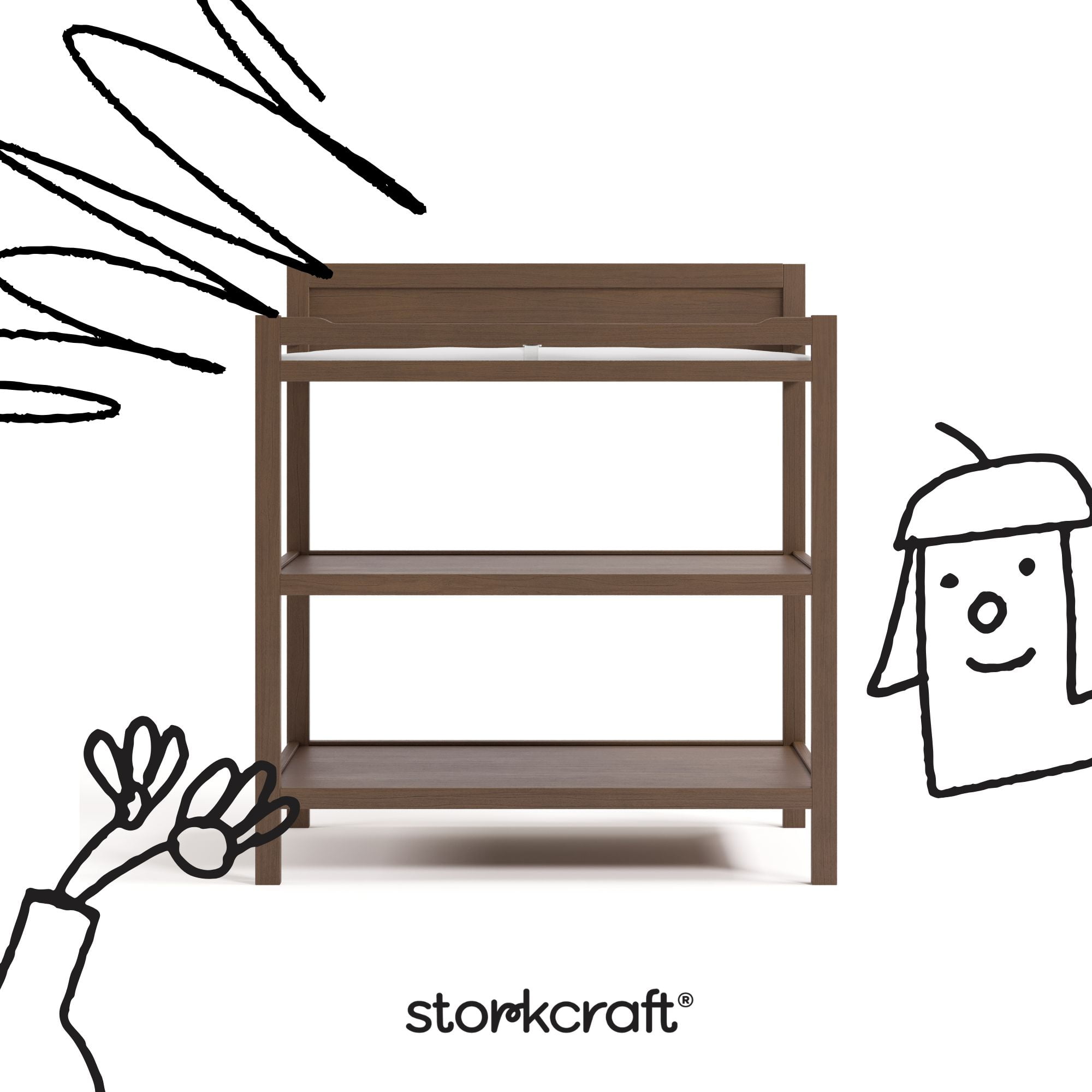 Storkcraft Alpine Infant Changing Table with Changing Pad, Hazelnut