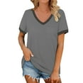 thumbnail image 2 of Sweet Home Farm V Neck T Shirts for Women Spring Splice Ribbon Pocket Loose Casual Short Sleeve Shirt Short Sleeve Shirts for Women Grey, 2 of 4