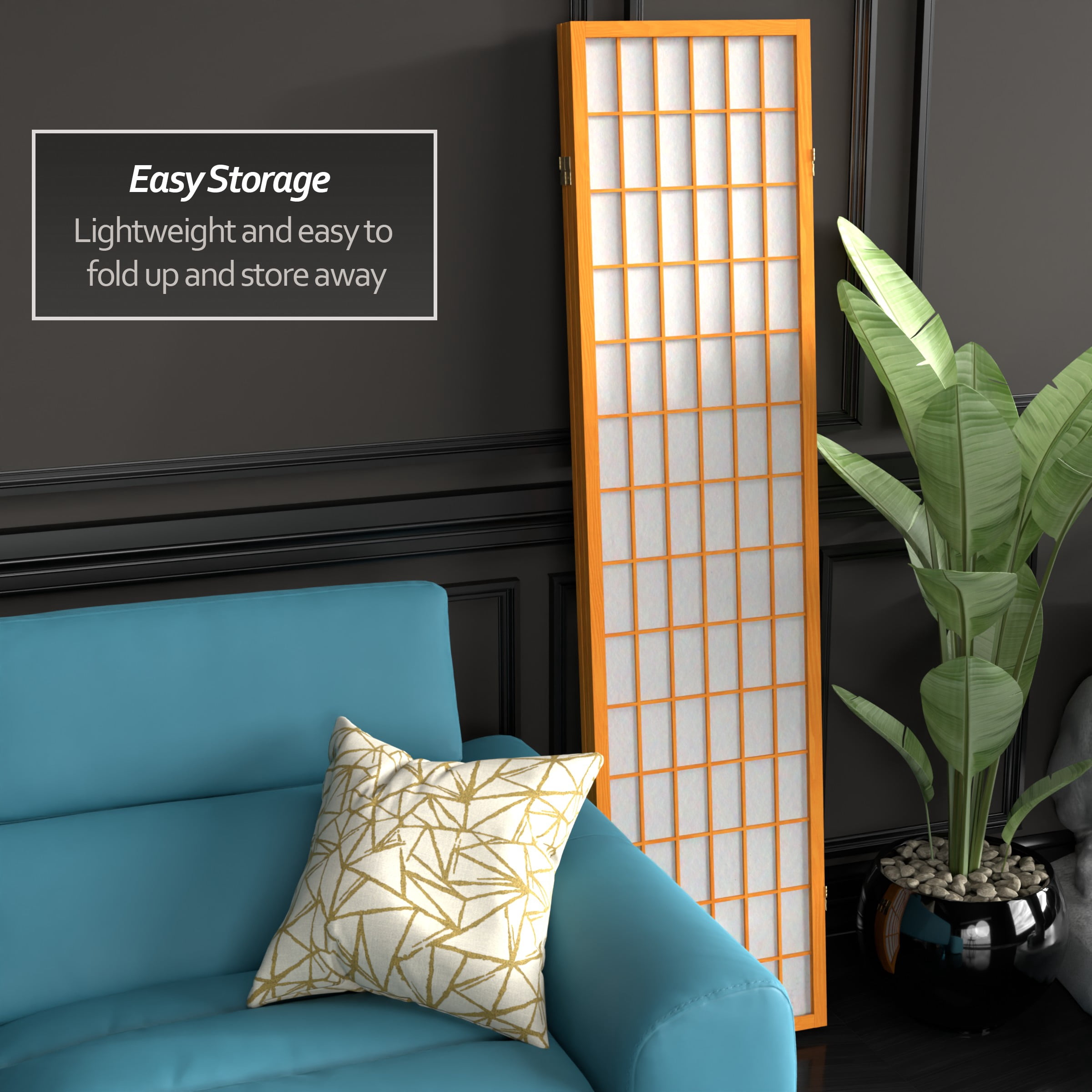 6 ft. Tall Window Pane Shoji Screen - Honey - 3 Panels