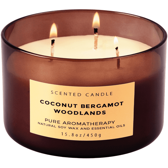 Coconut Bergamot Woodlands 3-Wick Soy Candle – Luxurious Candle, 15.8 oz Relaxing Clean-Burning Scent