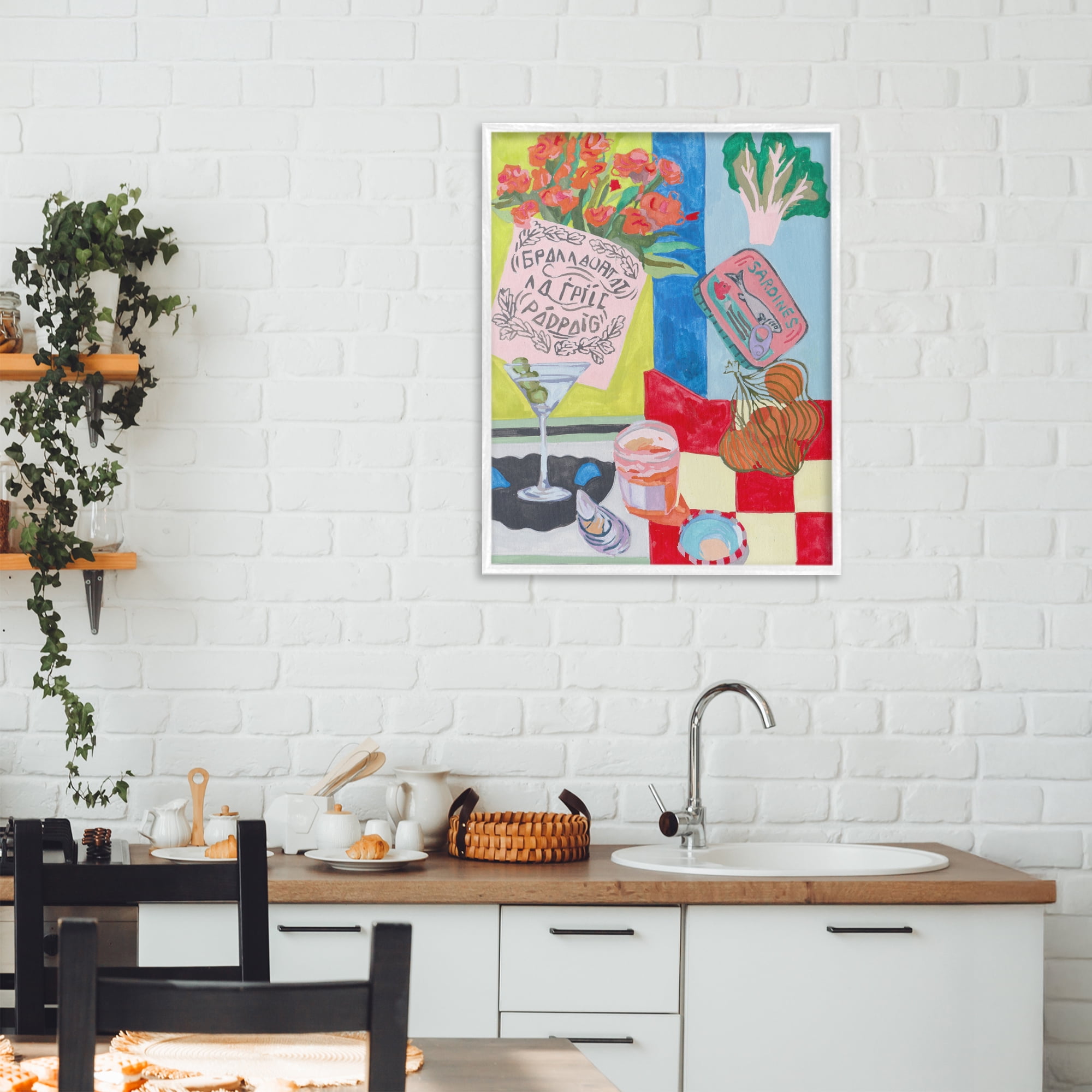 Stupell Industries Kitchen Checkered Still Life White Framed Giclee Art, design by Melissa Wang