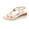 thumbnail image 2 of Bohemian Wedge Sandals for Women Summer Dressy Ankle Elastic Wide Width Platform Sandals Lightweight Comfortable Open Toe Slip On Ankle Strap Beach Shoes Beige C 9.5, 2 of 7
