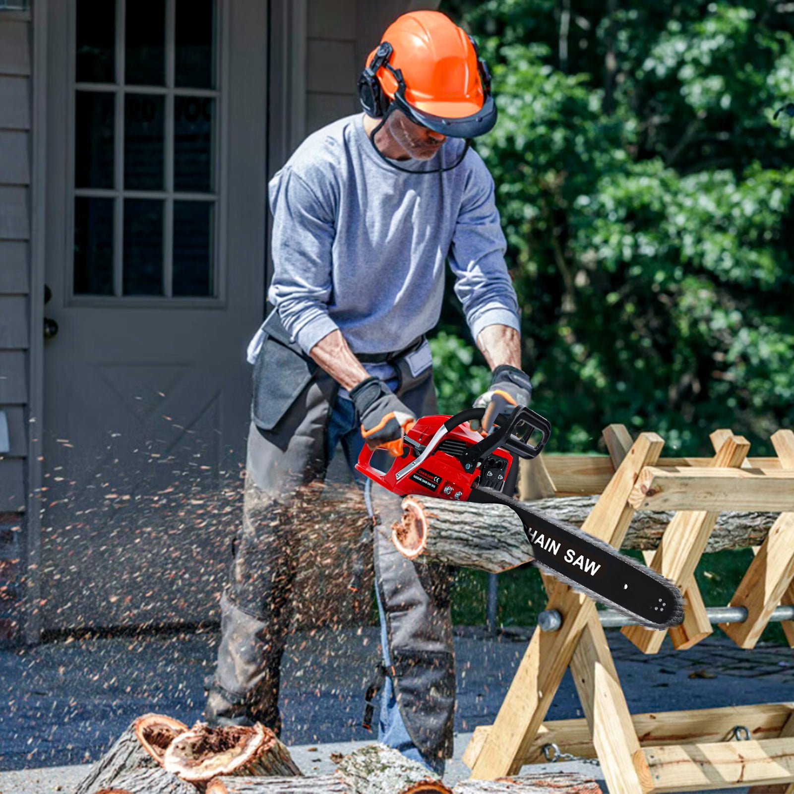 Arlohe 58cc 2200W Gas Chainsaw,20-Inch Professional,Auto Oiler & High-Temp Quenching Chain,Construction & Woodworking Use