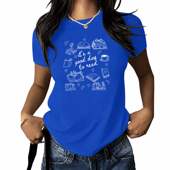 UNISHE Women's It's A Good Day To Read Book Lover Graphic Short Sleeve T-Shirt Casual Loose Fit Crewneck Tee Shirt