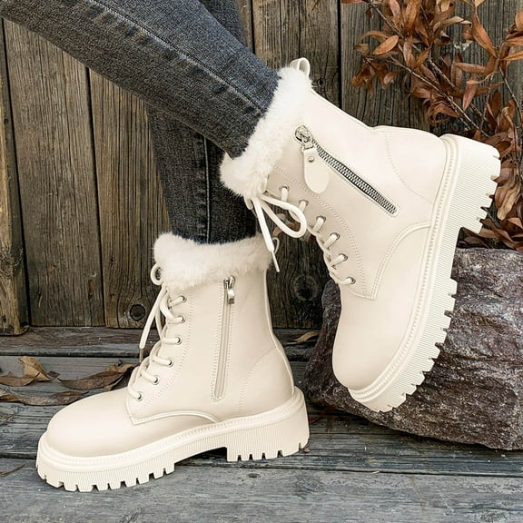 SKIYLEVZ Women's Moto Boots Cowgirl Boots Wide Width Available Soft Sole Womens Winter Snow Boots Women’s Work Boot Waterproof Shoes Casual Winter Fashion Combat Boots
