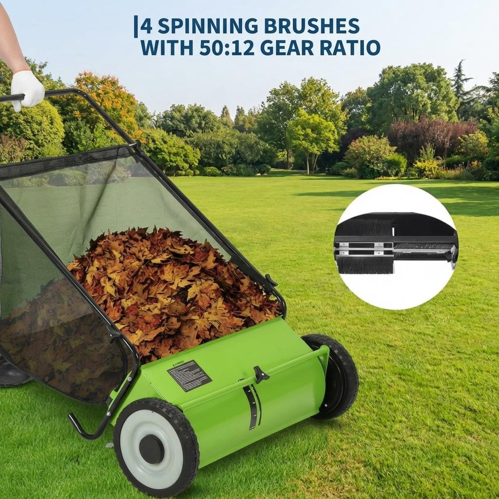 21 Inch Heavy Duty 4-Brush Push Lawn Sweeper, 3.5 Cu.Ft Large Collection Bag for Yard, Garden Cleanup
